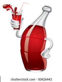 Vector Image Of Cartoon Soda Bottle With A Glass In A Hand