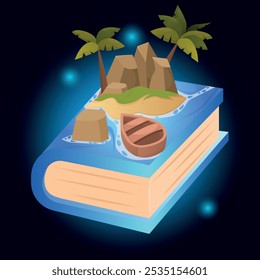 Vector image in cartoon style of magic book. Concept of magic and sorcery. Fairy tales and stories. Graphic element for your use.