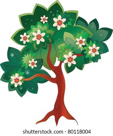 vector image of a cartoon tree with a flourishing crown