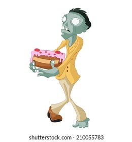 Vector image of a Cartoon zombie with a cake