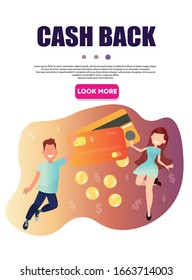 Vector image. Cashback offer. Money back. Contactless payment. Vector template for website, mobile application, voucher, banner, flyer.