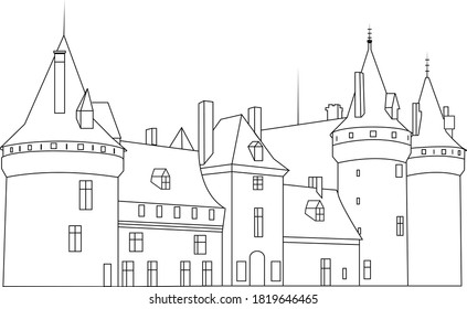 vector image of a castle on a white background with a black line. sights of france. Laura's castle.