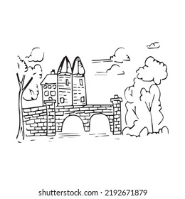 imagen vectorial de un castillo que puede utilizarse para otros fines de diseño en blanco y negro