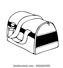 Vector image of a cat carrier. Isolated image of a house for a cat in a doodle style.