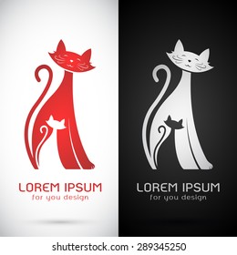 Vector image of an cat design on white background and red background, Logo, Symbol