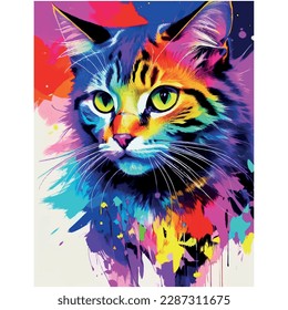 vector image of cat with different colors and colorful background