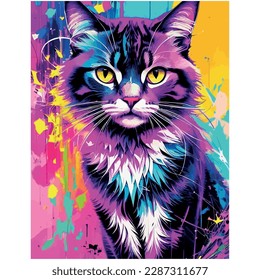 vector image of cat with different colors and colorful background