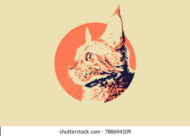 Vector image of an cat face design on white background. Realistic hand drawn illustration. Pet.	
