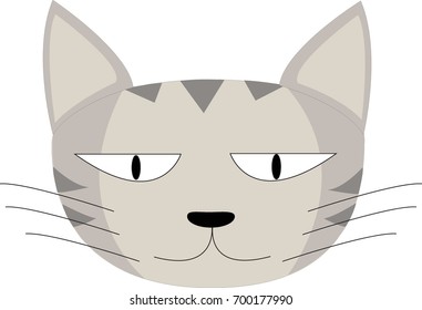 Vector image of cat face is gray color in cartoon style.