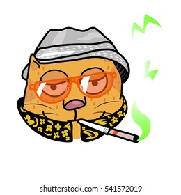 vector image of cat in the hat and with a cigar in his mouth