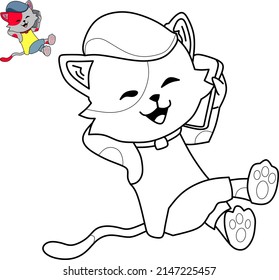 vector image of a cat holding a smartphone.