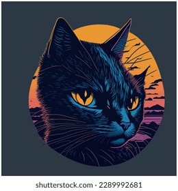 vector image cat illustration with colorful background