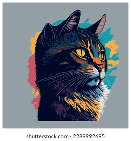 vector image cat illustration with colorful background