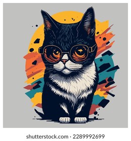 vector image cat illustration with colorful background