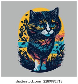 vector image cat illustration with colorful background