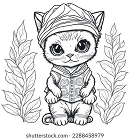 vector image of cat illustration in coloring lines