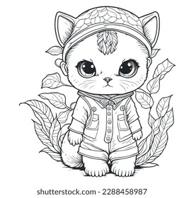 vector image of cat illustration in coloring lines