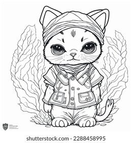 vector image of cat illustration in coloring lines