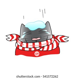 Vector image - the cat laughs, the snow falls