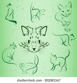 Vector image. Cat on a green background