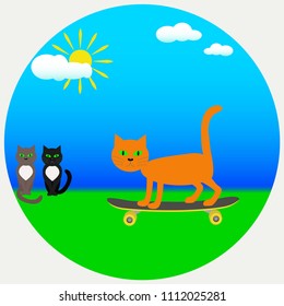 Vector image of a cat on a skateboard