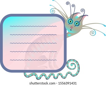 Vector image of a cat peeking out from the frame for text