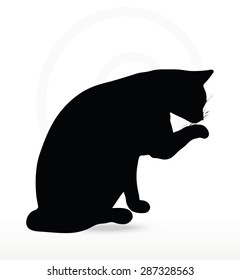 Vector Image - cat silhouette in Cleaning Paw pose isolated on white background