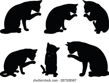 Vector Image - cat silhouette in Cleaning Paw pose isolated on white background
