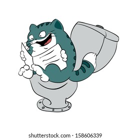 Vector image of cat sitting on the toilet