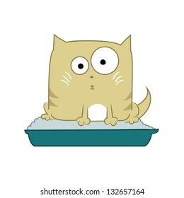 Vector image with cat sitting in its toilet