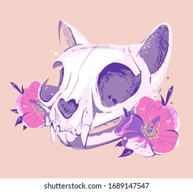 
vector image of a cat skull in flowers. delicate pastel colors. stylish choice for textiles, t-shirts, posters and postcards, as well as for stickers.