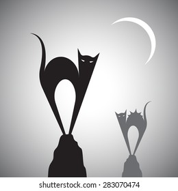Vector image of a cat standing on the rocks.