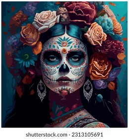 Vektorbild der Catrina mit Blumen