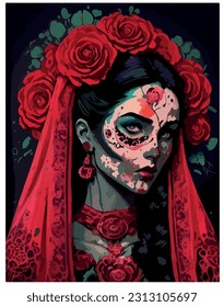 imagen vectorial de la Catrina con flores