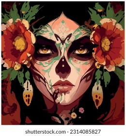 vector image of the Catrina with flowers