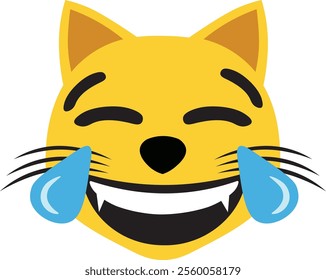 Vector image of a cat's facial expression laughing until tears come out.