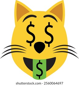 vector image of a cat's facial expression in love with money.