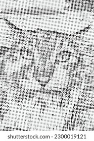 Vector image of a cat's head in halftone style.pixel art.