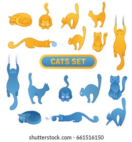 Vector image. Cats are orange and blue set.