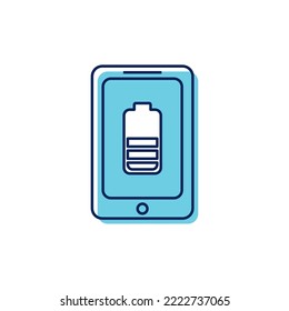 vector image of a cell phone with a blue gear with a white background