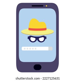 vector image cell phone icon with danger face with white background