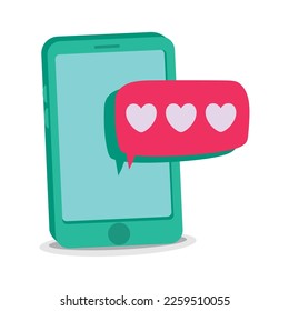 imagen vectorial del teléfono celular con mensajes de amor en fondo blanco