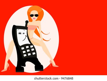 imagen vectorial del teléfono móvil y la mujer