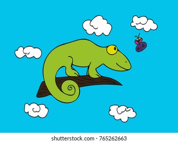 The vector image, chameleon on a blue background