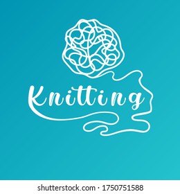 Vector image of a chaotic curve line tangled in a spider web or messy ball of thread. The line is drawn by hand. Template for the abstract logo of knitting, thread, yarn, needlework, handmade.