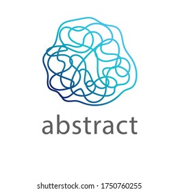 Vector image of a chaotic curve line tangled in a spider web or messy ball of thread. Template for the abstract logo of psychology, psychoanalysis, psychiatry, consciousness, brain storm, knitting.