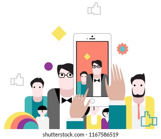 Vector image of character on cellphone for web illustration