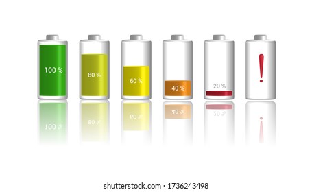 Vector image. Charging battery icon. Different states of charge.