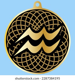 Vector Image Of A CHARM (medallion) With The Horoscope Symbol Of  AQUARIUS