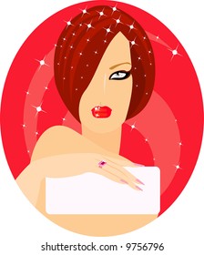 vector image of charming woman with blank card for your information